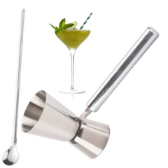 Jigger Medidor Con Mango + Barspoon Cuchara Coctelería Acero