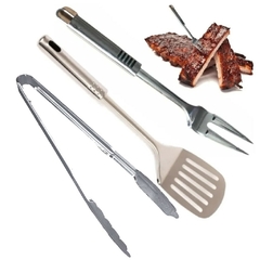 Set De Asado 3 Piezas Tenedor Espatula Pinza Parilla Asador