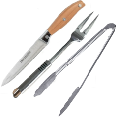 Set De Asado Cuchillo Acero + Tenedor + Pinza + Pimentero - comprar online