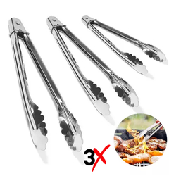 Set X3 Pinzas Gastronómicas Asado Servir Cocina Decora Acero