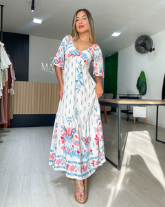 VESTIDO CECILIA - AZUL/VERMELHO