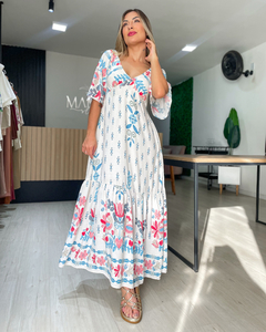 VESTIDO CECILIA - AZUL/VERMELHO - Mabela Store - Roupas Femininas 
