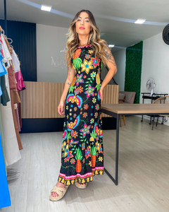 Vestido feminino estampado modelo frente única