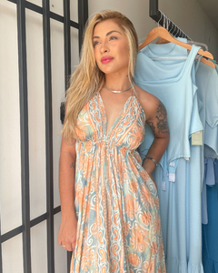 VESTIDO MAYA - AZUL E LARANJA - comprar online