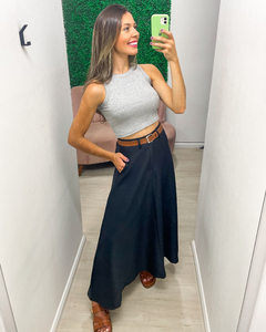 Saia feminina longuete em alfaiataria com cinto