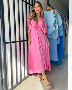 vestido feminino longo com mangas e decote V