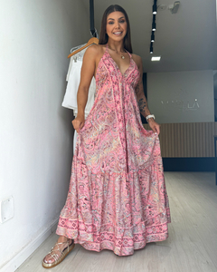 Vestido feminino longo indiano estampado