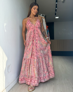 Vestido feminino longo indiano estampado