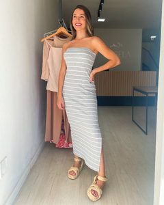 Vestido de comprimento longuete tecido canelado premium