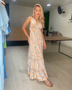 VESTIDO MAYA - AZUL E LARANJA