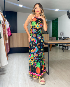 Vestido feminino estampado modelo frente única