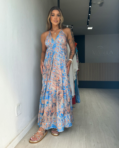 Vestido feminino longo indiano estampado