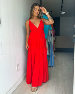Vestido feminino longo de alcinhas decote em V laranja