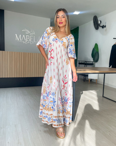 Vestido feminino estampado decote em v longuete