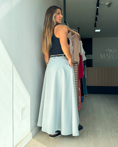 saia feminina midi em linho com cinto