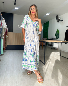 Vestido feminino estampado decote em v longuete