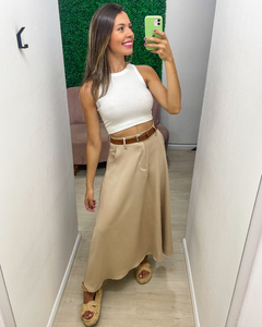 Saia feminina longuete em alfaiataria com cinto