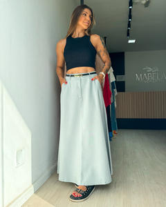 saia feminina midi em linho com cinto