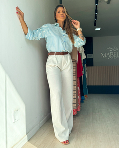 Calça feminina em linho de cintura alta