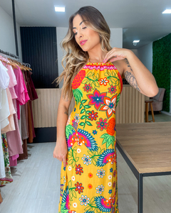 Vestido feminino estampado modelo frente única
