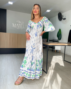 Vestido feminino estampado decote em v longuete