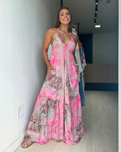 Vestido feminino longo indiano estampado