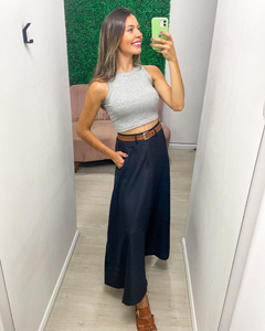 Saia feminina longuete em alfaiataria com cinto