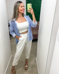 camisa feminina listrada azul