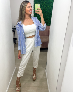 camisa feminina listrada azul
