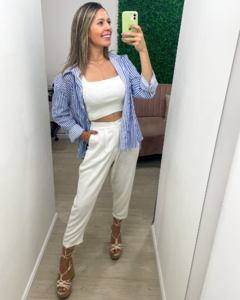 camisa feminina listrada azul