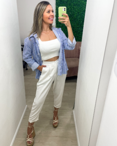 camisa feminina listrada azul