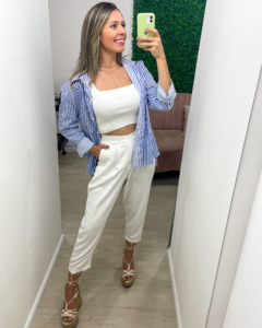 camisa feminina listrada azul