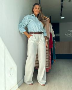 Calça feminina em linho de cintura alta