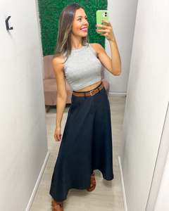 Saia feminina longuete em alfaiataria com cinto