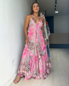 Vestido feminino longo indiano estampado
