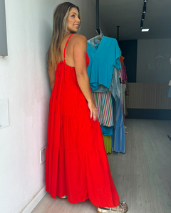 Vestido feminino longo de alcinhas decote em V laranja