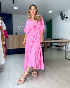 vestido feminino longo com mangas e decote V