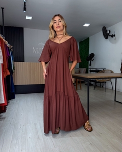 VESTIDO MAGDA LISO - MARROM ESCURO - Mabela Store - Roupas Femininas 