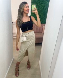Saia feminina midi fenda frontal