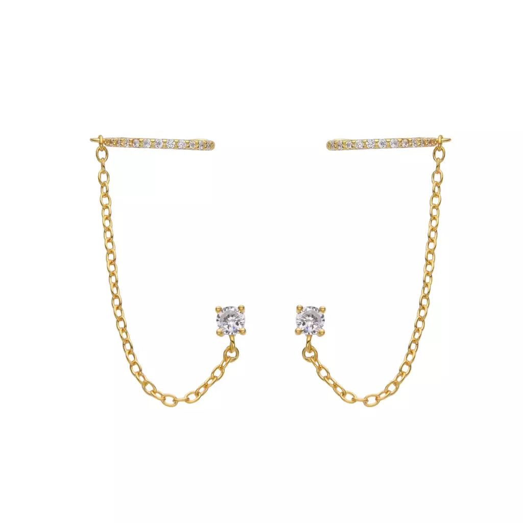 Earcuff Pasante Shiny Cubic Gold (Unidad)