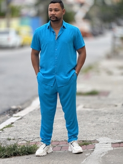 Calça Azul Turquesa unissex na internet