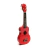 Ukelele soprano de madera en color rojo, con trastes y afinadores visibles.
