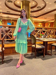 Vestido tule verde decote laco - loja online