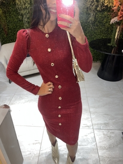vestido tweed marsala com botoes - loja online