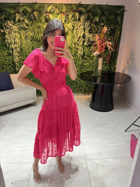 Vestido rosa Pink poa bordado