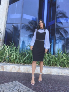 Preto com manga bufante de tule e detalhes em tweed - Erica Rafaelly