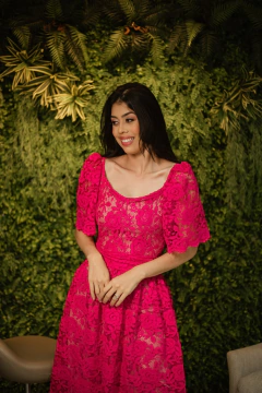 Vestido Renda Fuccia franzido - comprar online