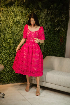 Vestido Renda Fuccia franzido - Erica Rafaelly