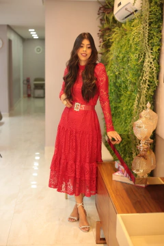 Vestido vermelho de renda - loja online
