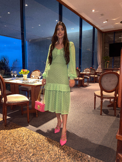 Vestido tule verde decote laco na internet